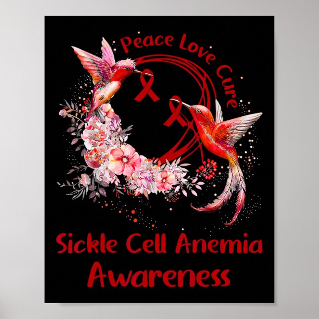 Póster Hummingbird Peace Love Cure Sickle Cell Anemia Awa (Frente)