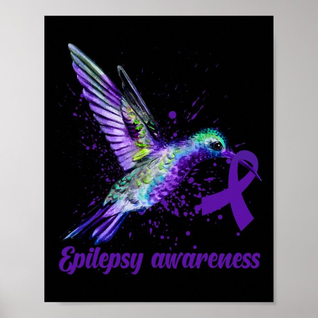 Póster Hummingbird Púrpura Cinta Epilepsia Mes de Concien (Frente)