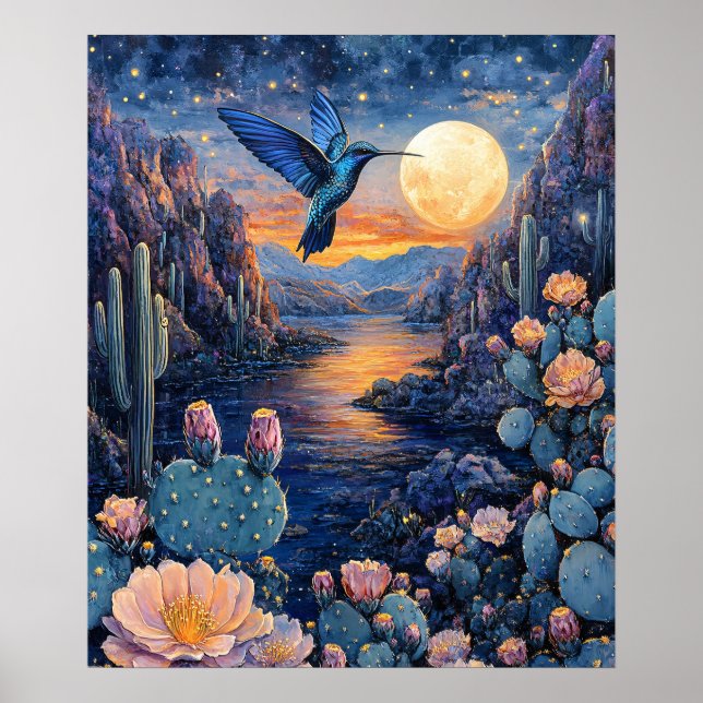 Póster Hummingbird Scene Southwestern Night (Frente)