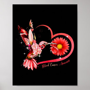 Póster Hummingbird Sunflower Cinta roja Cáncer de Sangre 