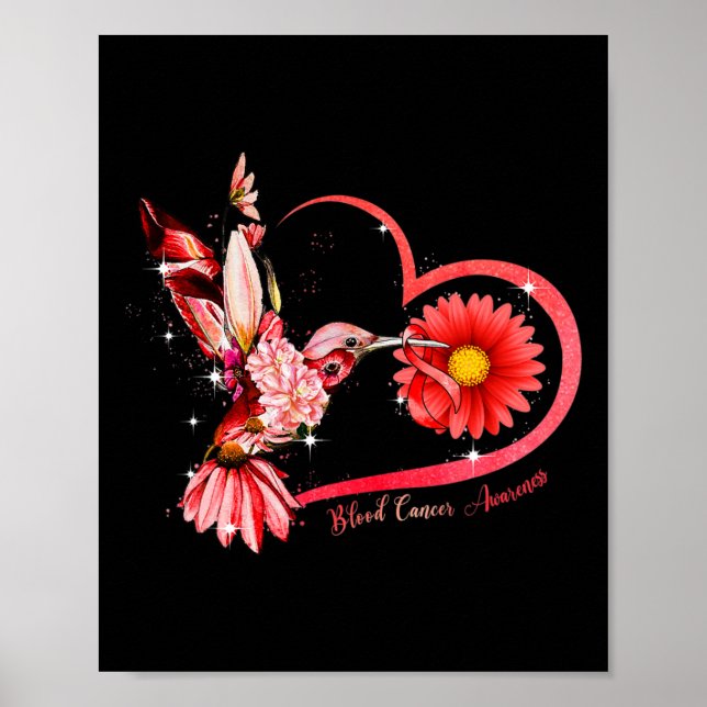 Póster Hummingbird Sunflower Cinta roja Cáncer de Sangre  (Frente)
