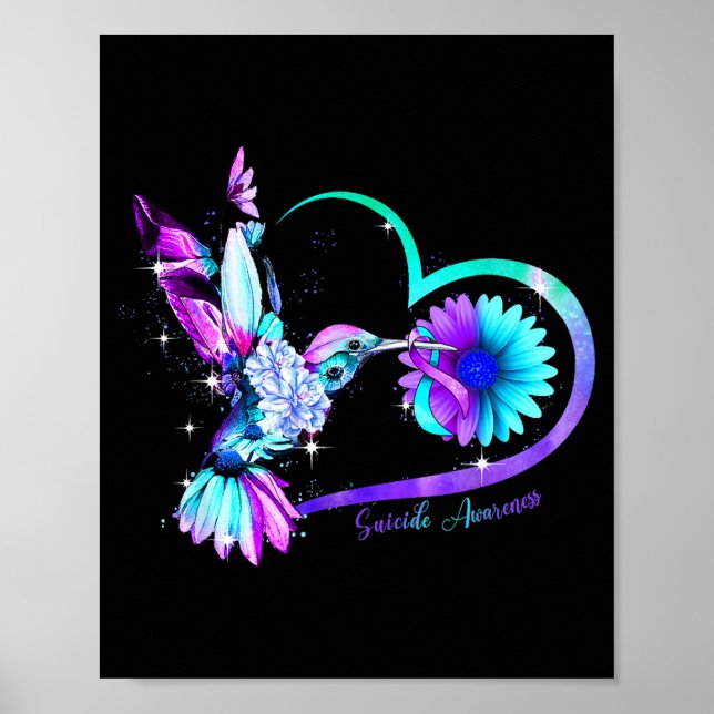 Póster Hummingbird Sunflower Heart Purple Ribbon Suicide  (Frente)