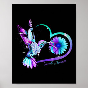 Póster Hummingbird Sunflower Heart Purple Ribbon Suicidio