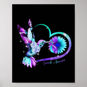 Póster Hummingbird Sunflower Heart Purple Ribbon Suicidio