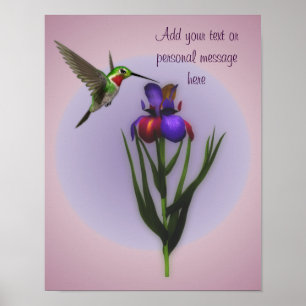 Póster Hummingbird Y Iris Flower Personalizadas