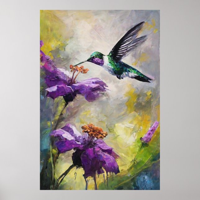 Póster Hummingbirds Floral Fantasía entre púrpura (Frente)