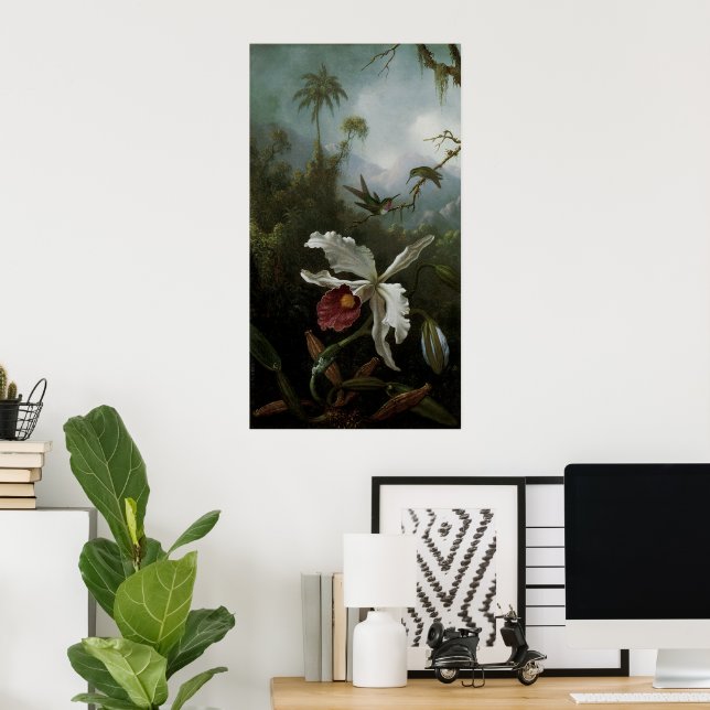 Póster Hummingbirds y Orquídea Blanca por Martin J. Heade (Oficina en casa)