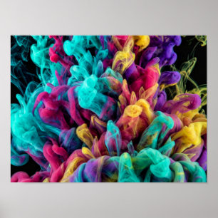 Póster Humo colorido vibrante que gira contra fondo negro