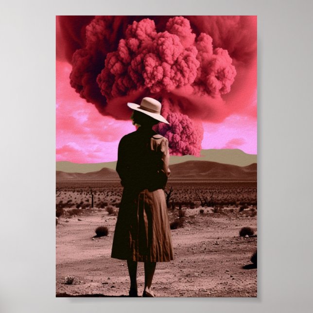 Póster Humo de bomba rosa distopía vintage (Frente)