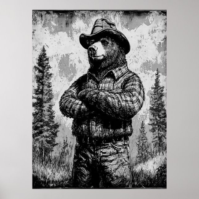 Póster Humo vintage el oso negro y blanco (Frente)
