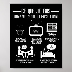 Póster Humor Abs Bodybuilding Free Time Work 6 paquetes