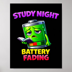 Póster Humor de agotamiento de energía por estudio noctur