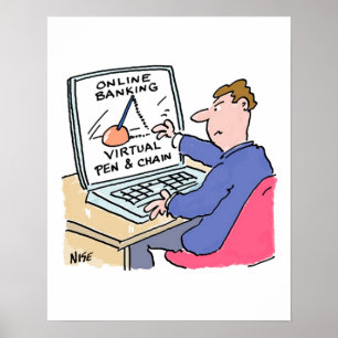 Póster Humor de Banca en Línea Dibujo Animado Divertido d