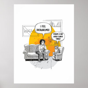 Póster Humor de gato introvertido abrumado Meme identific