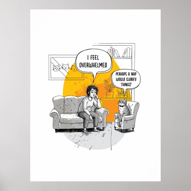 Póster Humor de gato introvertido abrumado Meme identific (Frente)