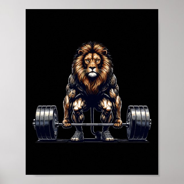 Póster Humor de gimnasio de elevación de pesas de león (Frente)