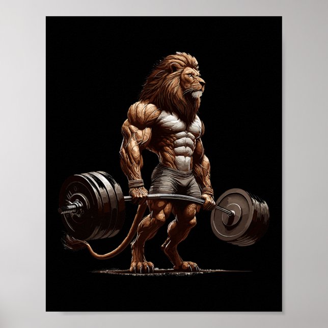 Póster Humor de gimnasio de elevación de pesas de león (Frente)