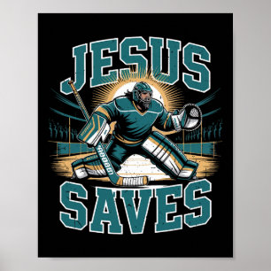 Póster Humor de portero de hockey cristiano Jesús salva r