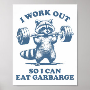 Póster Humor divertido de mapache de gimnasio Trabajo par
