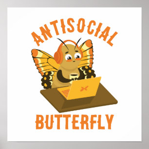 Póster Humor introvertido Mariposa antisocial estética