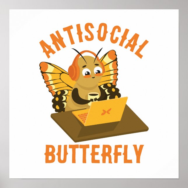 Póster Humor introvertido Mariposa antisocial estética (Frente)
