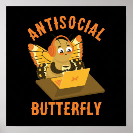 Póster Humor introvertido Mariposa antisocial estética