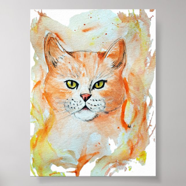 Póster Humor mágico rojo gato acuarela místico (Frente)