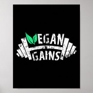 Póster Humor Vegan Gains Vegetarian Gym Workout Tee Weigh