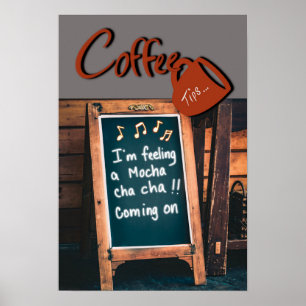 Póster Humorística tabla de pizarra cita café tinto tazón