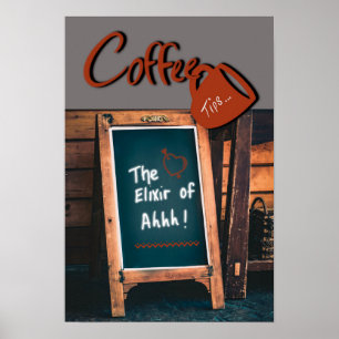 Póster Humorística tabla de pizarra cita café tinto tazón