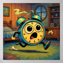 Póster Humorous Retro Art: Ablaze Running Alarm Clock
