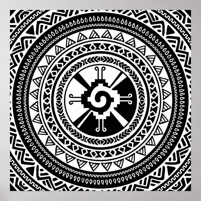 Póster Hunab Ku Mayan symbol black and gold (Frente)