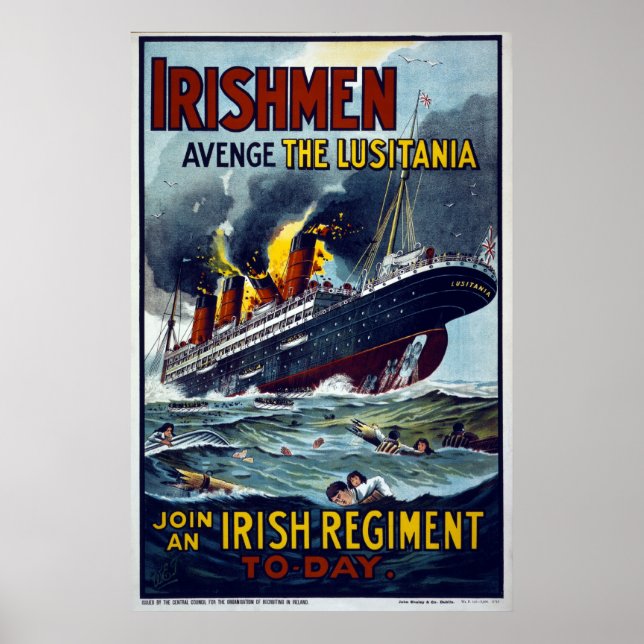 Póster hundimiento de Lusitania, poster del Ejército de l (Frente)