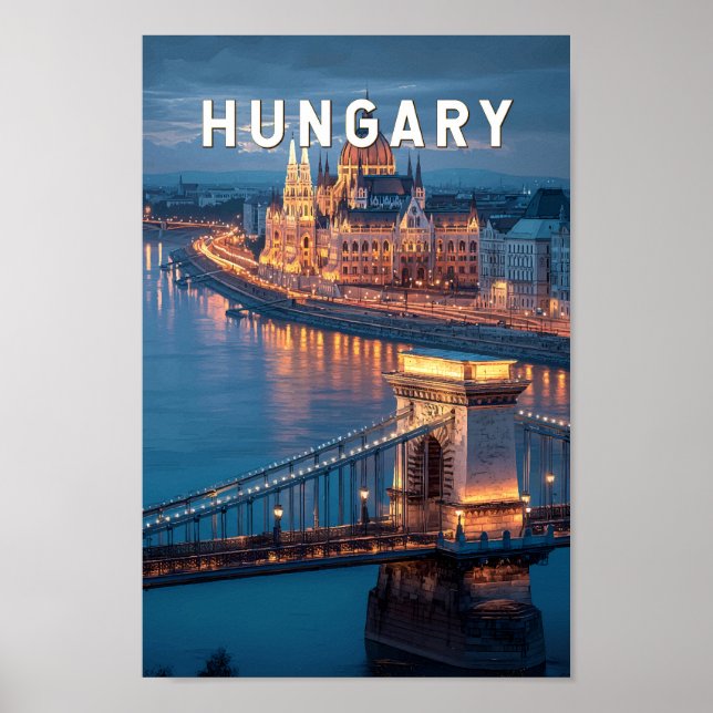 Póster Hungary Illustration Travel Art Vintage (Frente)