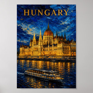 Póster Hungary: Night Glow Budapest Art Souvenir