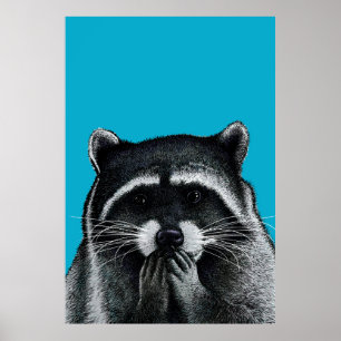 Póster Hungry Raccoon on blue