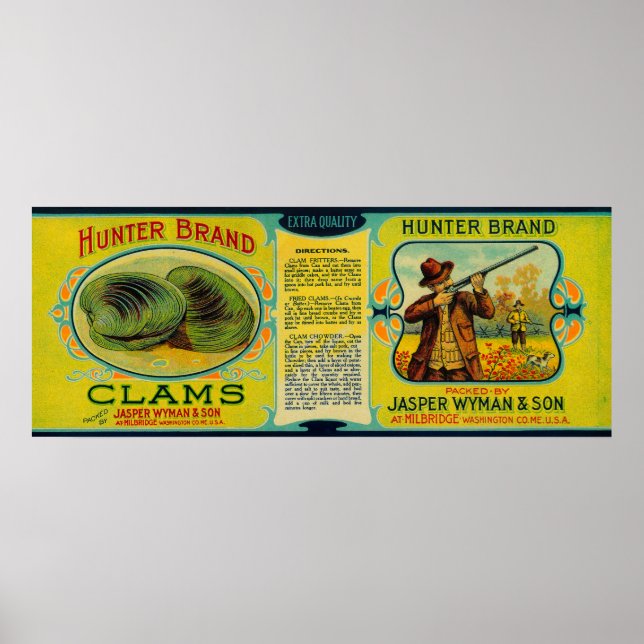 Póster Hunter Clams LabelMilbridge, ME (Frente)
