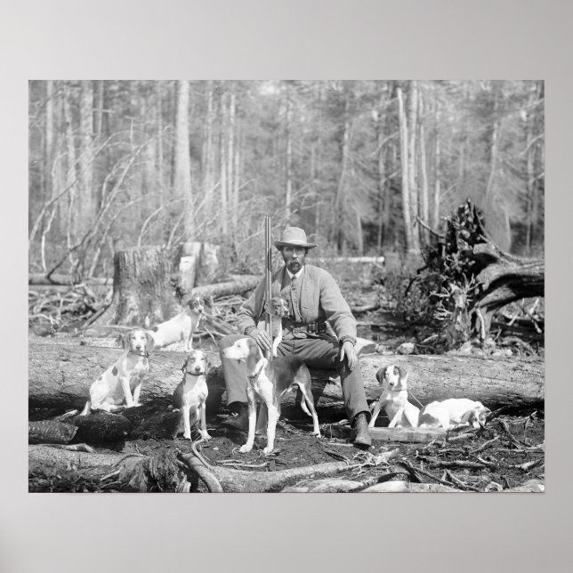 Póster Hunter con sus Hounds, 1897. Foto de cosecha de vi (Frente)