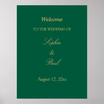 Hunter Green Golden Beige Boda Poster de bienvenid