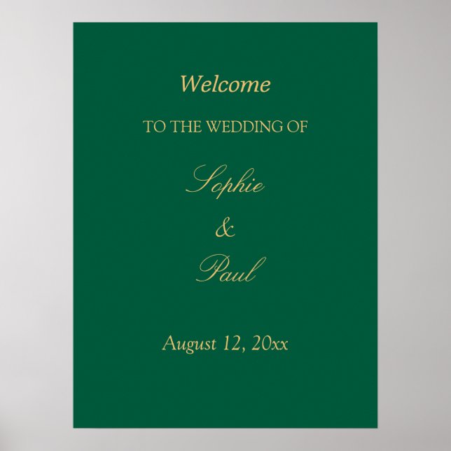 Póster Hunter Green Golden Beige Boda Poster de bienvenid (Frente)