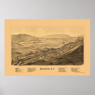 Póster Hunter, NY Panoramic Map - 1890