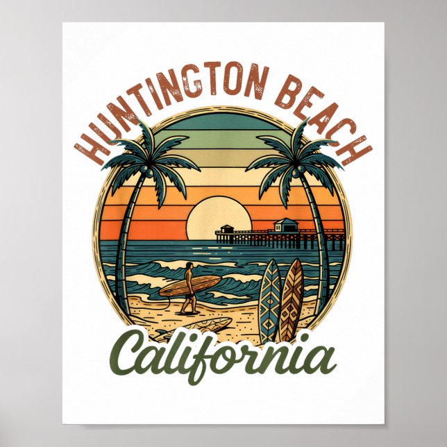 Póster Huntington Beach California Los Angeles Surfer Vin (Frente)