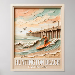Póster Huntington Beach California Textura Surfista Surfe