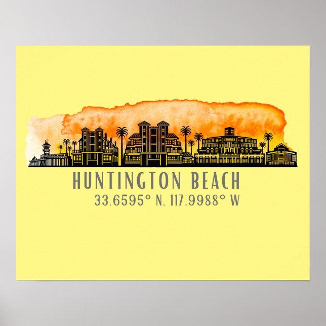 Póster Huntington Beach City Silhouette (Frente)
