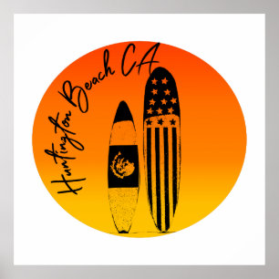 Póster Huntington Beach Surfboards and Sunsets