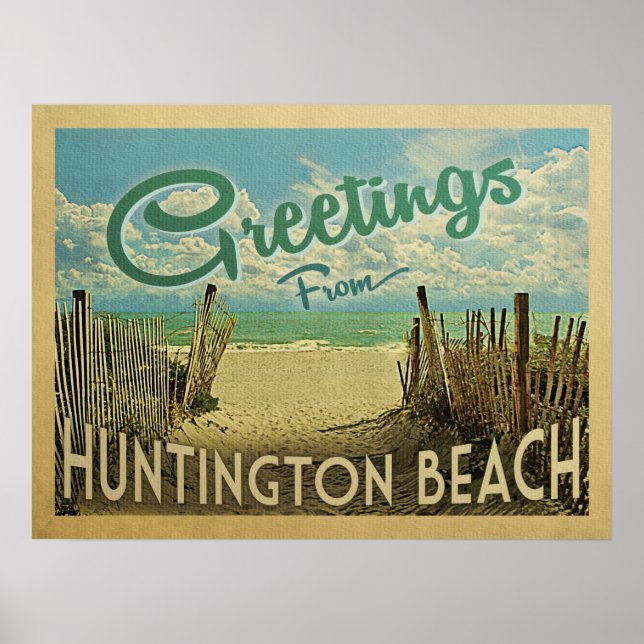 Póster Huntington Beach Vintage Travel (Frente)