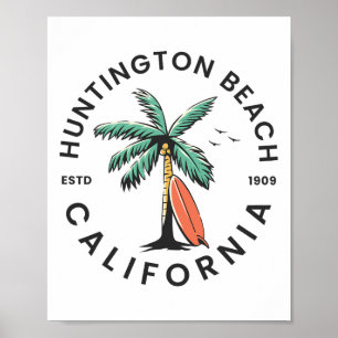 Póster Huntington California Playa Surf Verano Vacaciones