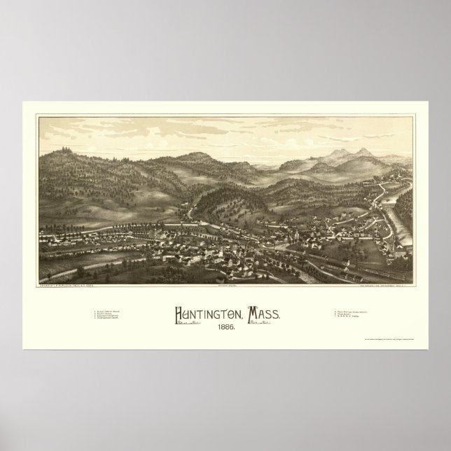 Póster Huntington, MAMÁES Mapa Panorámico - 1886 (Frente)