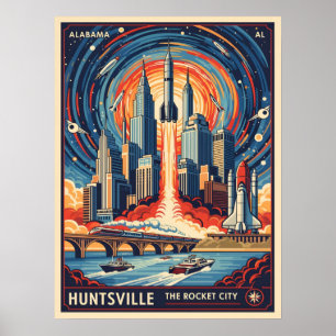 Póster Huntsville Alabama Ciudad de los Cohetes Futurista