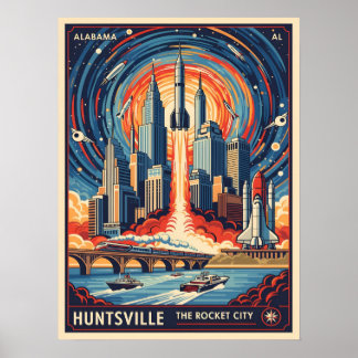 Póster Huntsville Alabama Rocket City Futuristic Space